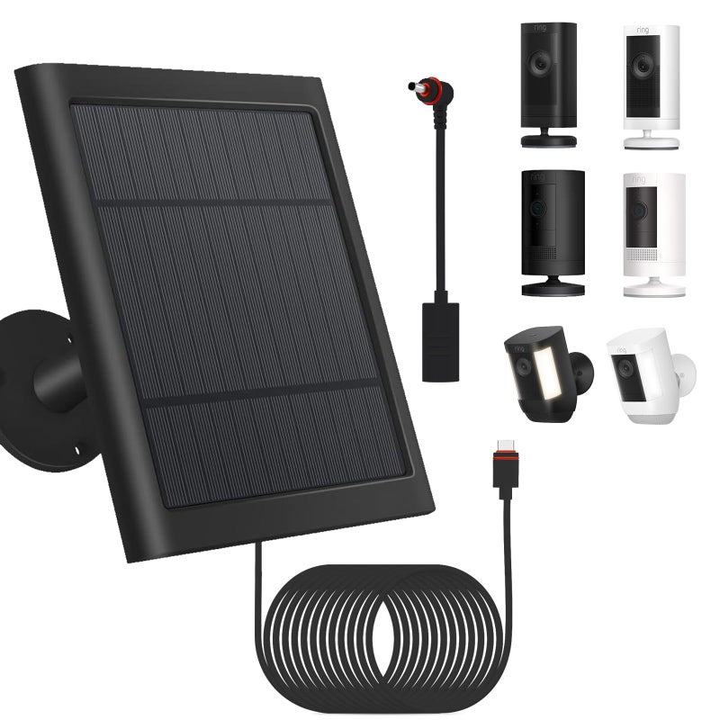 Fehuatenda 1 Pack - Solar Panel for Ring Security Camera Spotlight Cam Plus/Pro(Battery) Stick Up Cam/Pro Wireless Outdoor with 10FT/3M Long Cable Dustproof Waterproof BK - Image 1