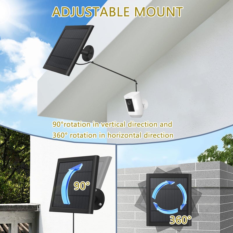 Fehuatenda 1 Pack - Solar Panel for Ring Security Camera Spotlight Cam Plus/Pro(Battery) Stick Up Cam/Pro Wireless Outdoor with 10FT/3M Long Cable Dustproof Waterproof BK - Image 3