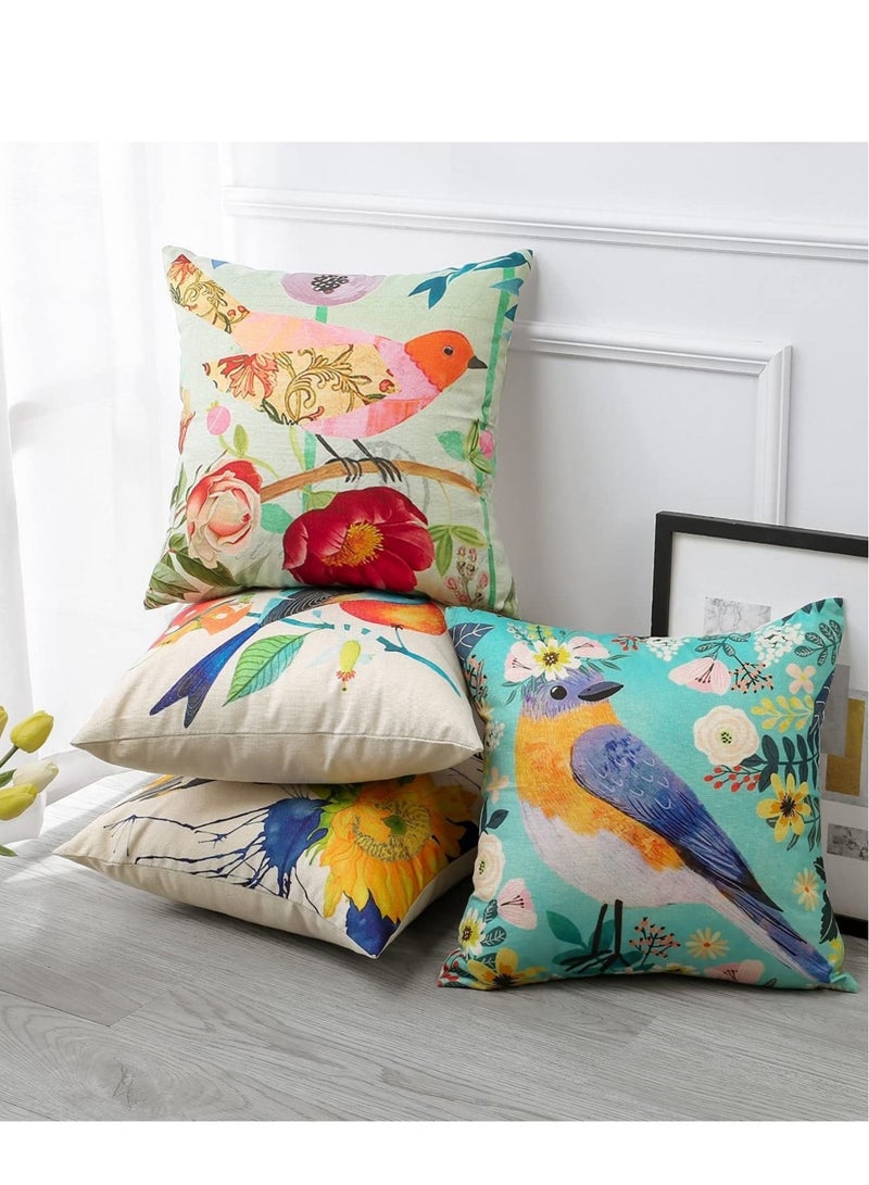 Captaintech Pillowcase Cushion Cover Square, 4pcs Flower Bird Fruit Tropical Waterproof Pillowcase for Outdoor Living Room Patio Garden Sofa Farmhouse Decor Bed Linen Accessories(Set of 4, 18 x 18 in) - Image 2