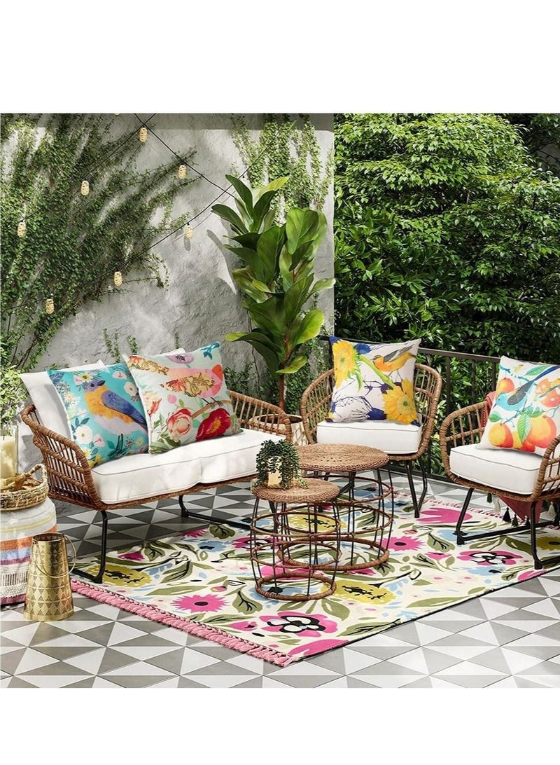 Captaintech Pillowcase Cushion Cover Square, 4pcs Flower Bird Fruit Tropical Waterproof Pillowcase for Outdoor Living Room Patio Garden Sofa Farmhouse Decor Bed Linen Accessories(Set of 4, 18 x 18 in) - Image 3