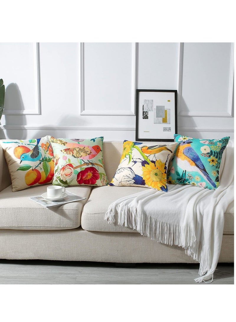 Captaintech Pillowcase Cushion Cover Square, 4pcs Flower Bird Fruit Tropical Waterproof Pillowcase for Outdoor Living Room Patio Garden Sofa Farmhouse Decor Bed Linen Accessories(Set of 4, 18 x 18 in) - Image 4