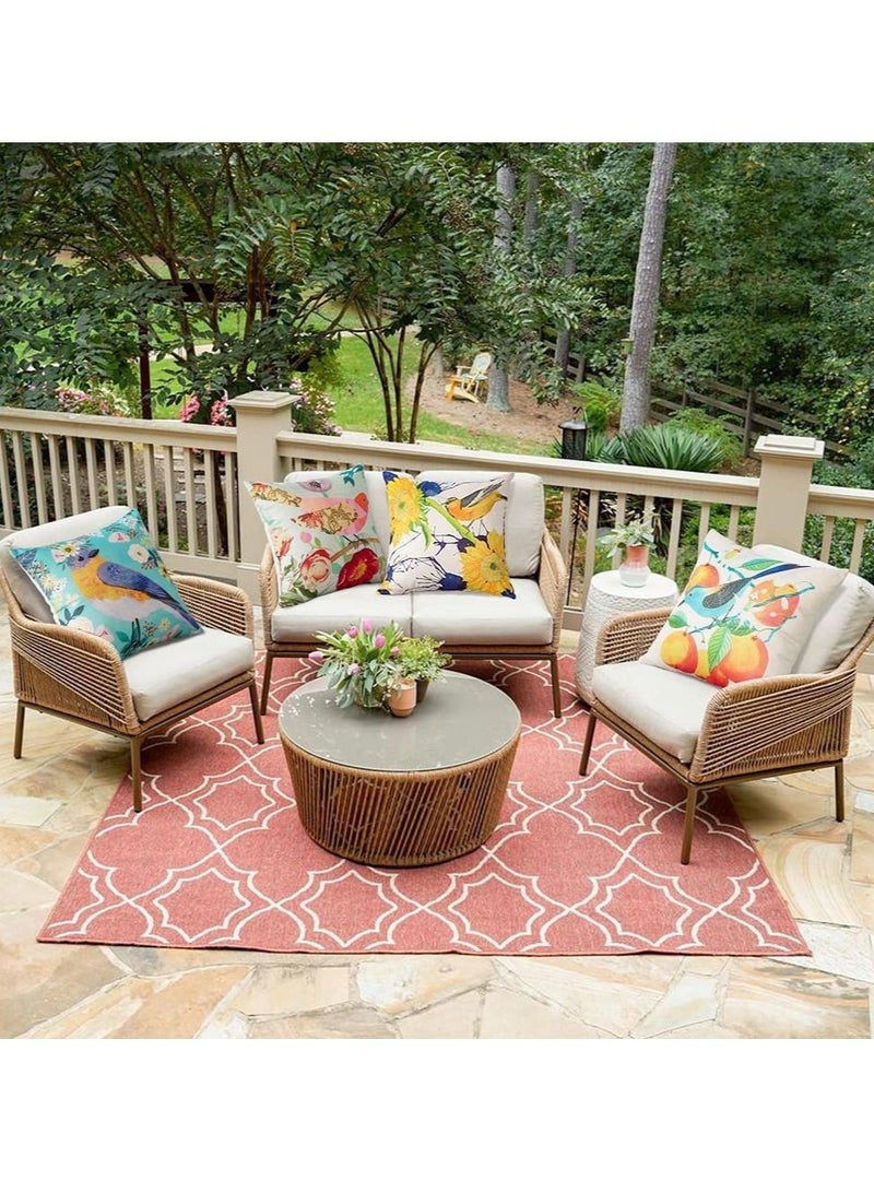 Captaintech Pillowcase Cushion Cover Square, 4pcs Flower Bird Fruit Tropical Waterproof Pillowcase for Outdoor Living Room Patio Garden Sofa Farmhouse Decor Bed Linen Accessories(Set of 4, 18 x 18 in) - Image 5