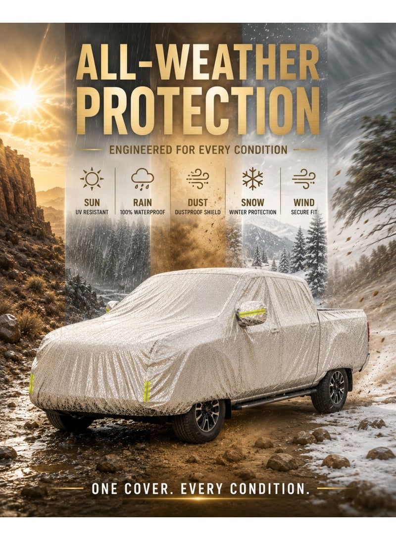 إي وورلد غطاء سيارة كامل مقاوم للماء والأشعة فوق البنفسجية لسيارة Nissan Navara، حماية خارجية ضد الغبار، فضي - Image 2