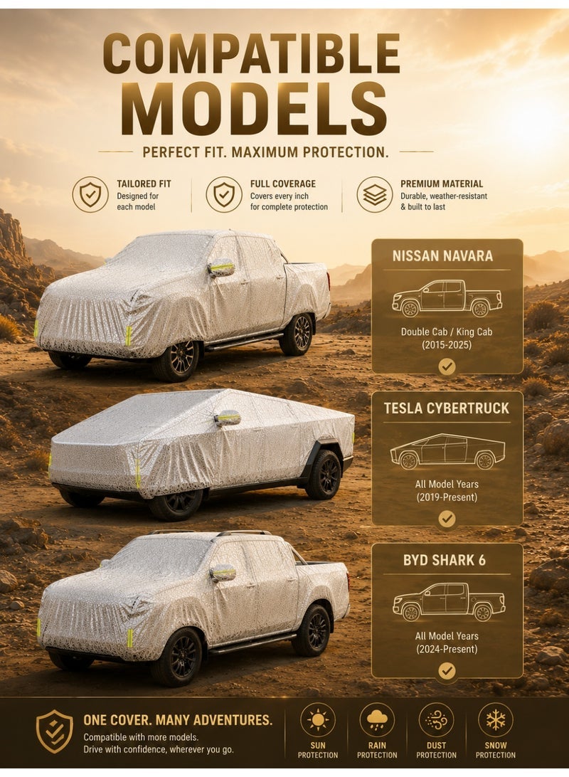 إي وورلد غطاء سيارة كامل مقاوم للماء والأشعة فوق البنفسجية لسيارة Nissan Navara، حماية خارجية ضد الغبار، فضي - Image 5