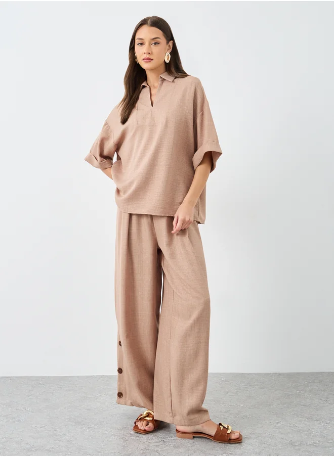Amirah Amirah Oversized Short Sleeve Top and Wide Leg Pants Modest Set