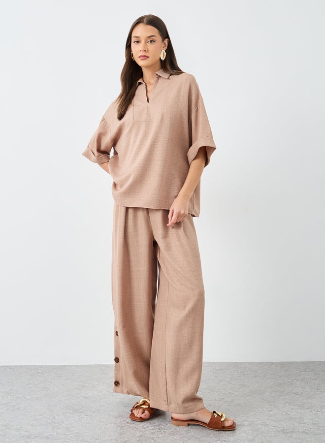 Styli Oversized Short Sleeve Top and Wide Leg Pants Modest Set - Image 2