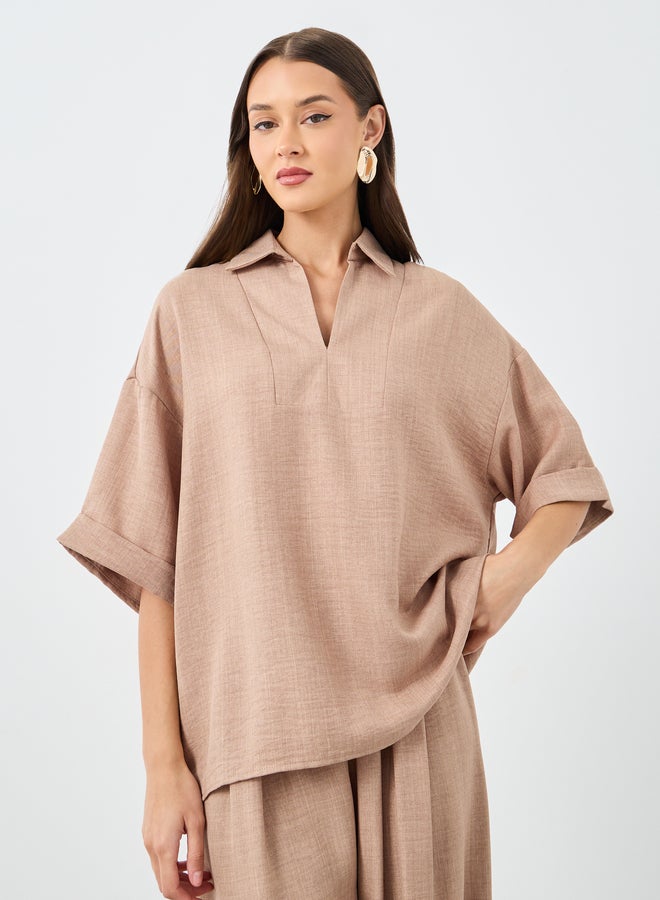 Styli Oversized Short Sleeve Top and Wide Leg Pants Modest Set - Image 3