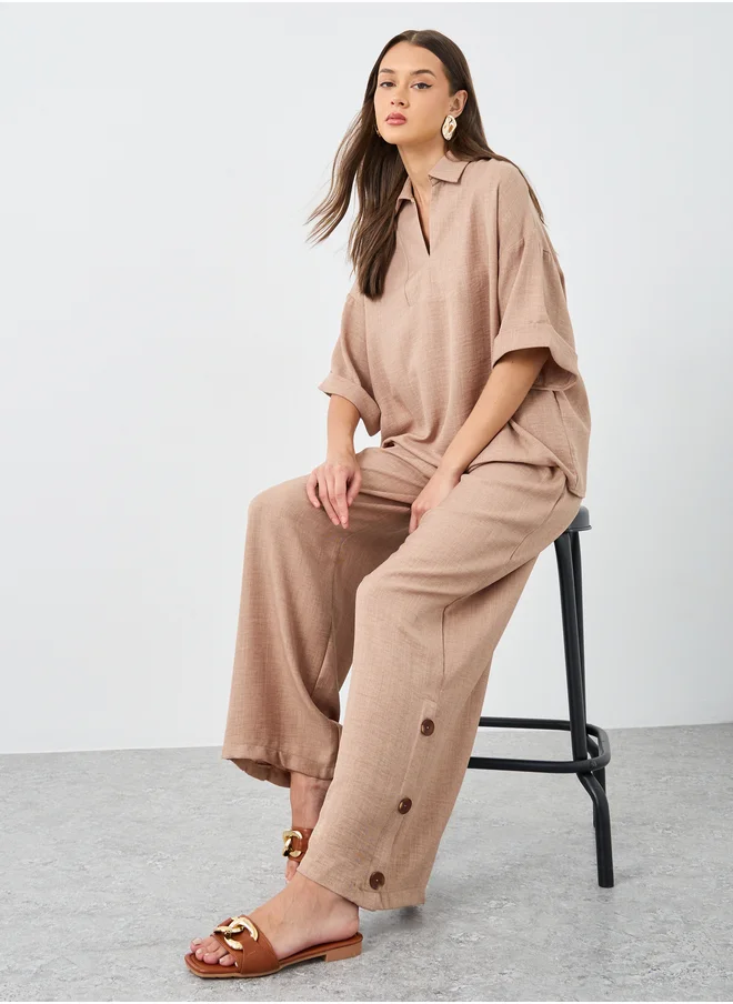 Amirah Amirah Oversized Short Sleeve Top and Wide Leg Pants Modest Set