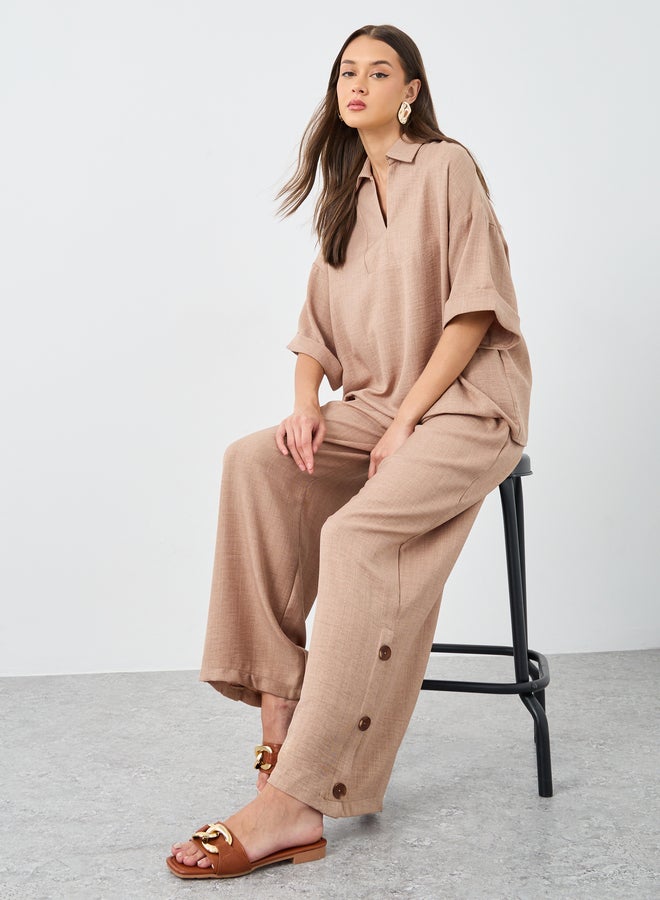 Styli Oversized Short Sleeve Top and Wide Leg Pants Modest Set - Image 1