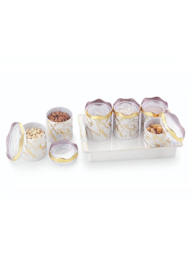 Moltres - Sun Ceramic_6 Multipurpose Serving Set (6 Air Tight Bowls with Tray Set) Dry Fruit, Chocolate, Mouth Freshener Container with Serving Tray Set (Plastic, White) - Image 3