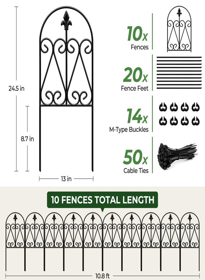 HIHADUUM 24.5in (H) x 10.8ft(L) Decorative Garden Fence, 5 Pack Heavy Duty No Dig Fence for Dogs, Metal Arched Garden Fencing Barrier Outdoor Fencing for Flower Beds, Patio & Yard Decor - Image 2