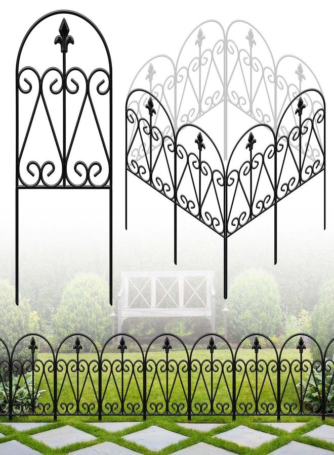 HIHADUUM 24.5in (H) x 10.8ft(L) Decorative Garden Fence, 5 Pack Heavy Duty No Dig Fence for Dogs, Metal Arched Garden Fencing Barrier Outdoor Fencing for Flower Beds, Patio & Yard Decor - Image 1
