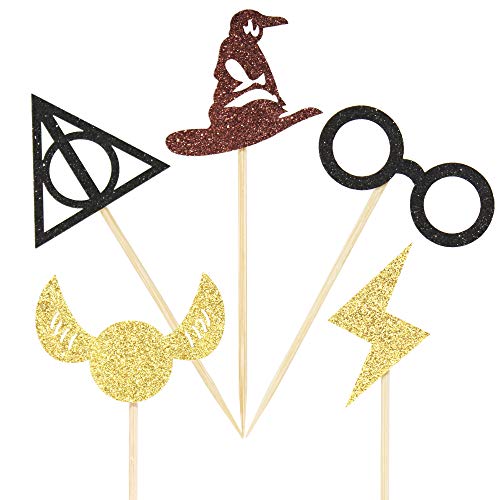 Festiko® 30 Pcs Glitter Magical School Cupcake Toppers, Wizard Theme Inspired Cupcake Picks, Wizard Themed Birthday Party Cake Decoration Supplies - Image 1