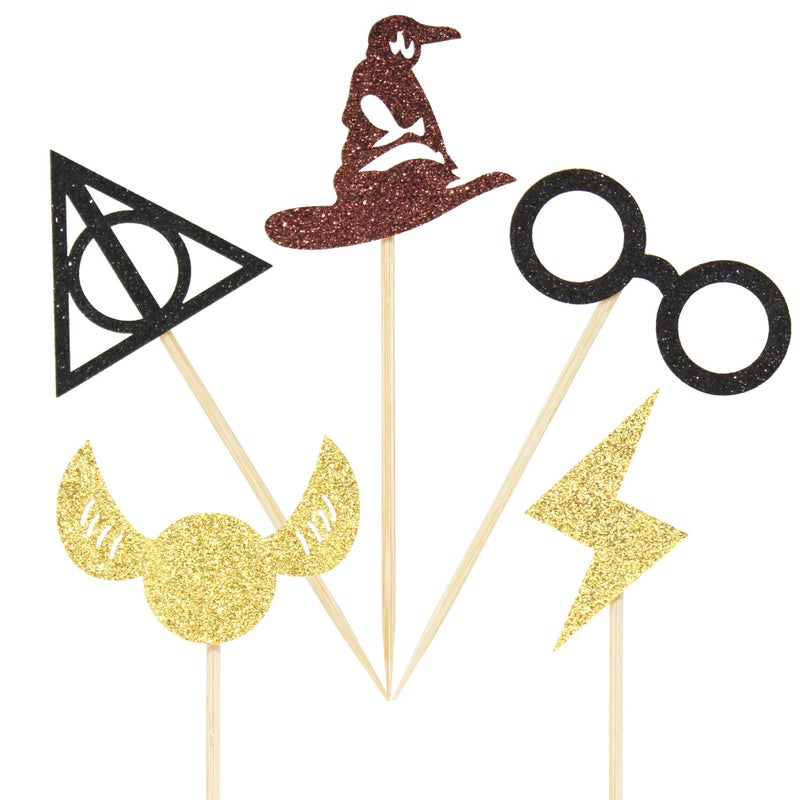 Festiko® 30 Pcs Glitter Magical School Cupcake Toppers, Wizard Theme Inspired Cupcake Picks, Wizard Themed Birthday Party Cake Decoration Supplies - Image 5