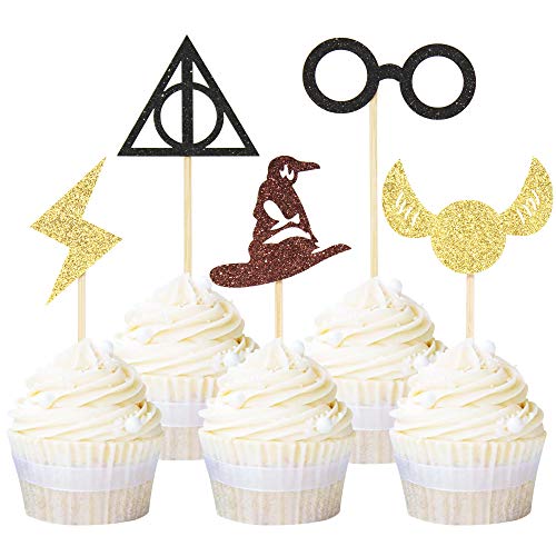 Festiko® 30 Pcs Glitter Magical School Cupcake Toppers, Wizard Theme Inspired Cupcake Picks, Wizard Themed Birthday Party Cake Decoration Supplies - Image 2