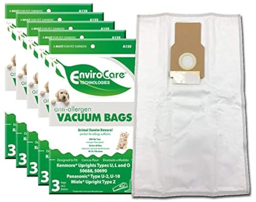 EnviroCare Replacement Anti-Allergen Vacuum Bags for Kenmore 50688 and 50690 Type U, L, and O, Panasonic Type U-2, U-10 Uprights 15 Pack - Image 1