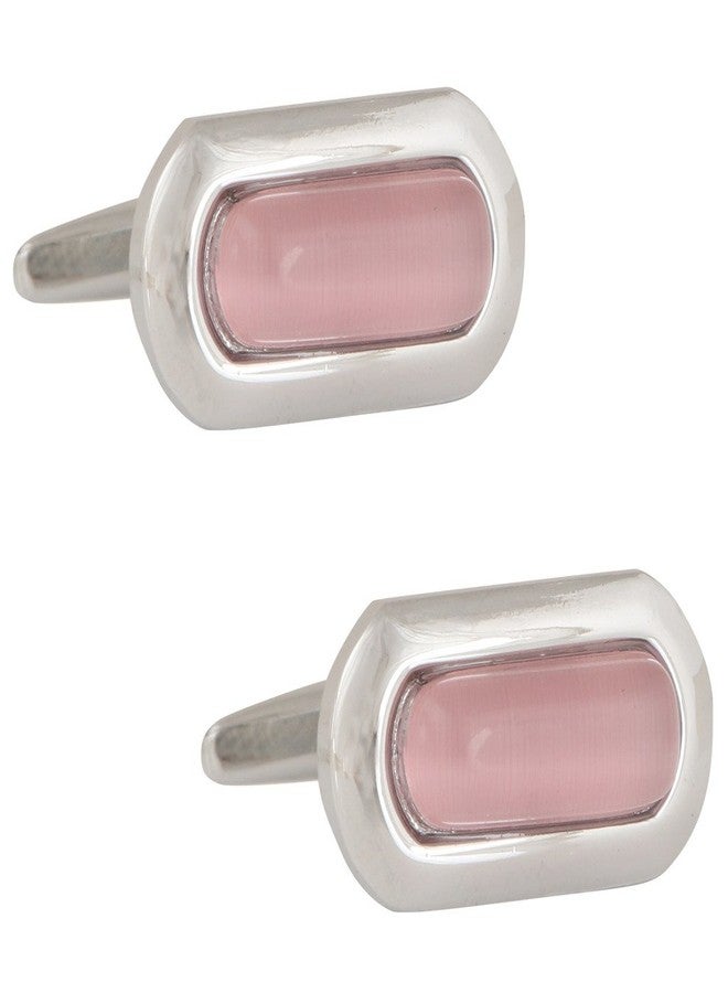 TRIPIN Cufflinks For Men Silver With Pink Stone For Office Corporate Party French Cuff Shirts Shirt Suit Blazer In A Gift Box Tsbpzsil688 - Image 1