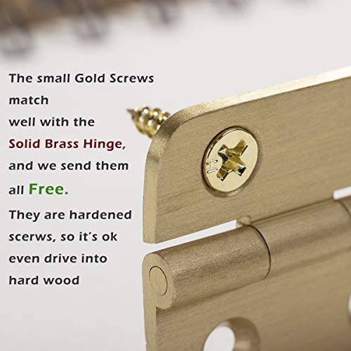 Keenkee 4 PCS Brushed Solid Brass Butt Hinges 2 Inch for Cabinet Doors, Trunks, Wood, Chest Lid, Crafts, Jewelry Box and Small Wooden Boxes, Furnitures, Round Corner Mortise Brass Hinge with Screws - Image 5