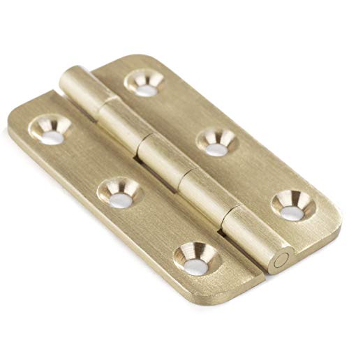 Keenkee 4 PCS Brushed Solid Brass Butt Hinges 2 Inch for Cabinet Doors, Trunks, Wood, Chest Lid, Crafts, Jewelry Box and Small Wooden Boxes, Furnitures, Round Corner Mortise Brass Hinge with Screws - Image 1