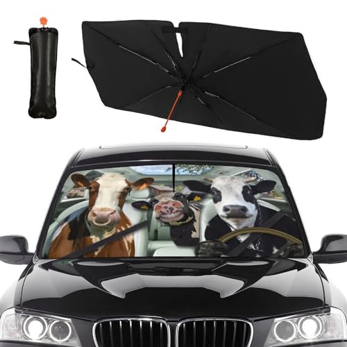Socira Cow Car Windshield Sunshade Umbrella Foldable Cattle Umbrella Driver Sun Shade Windshield Cover Funny Sunshade Cow Car Accessories Blocks Uv Rays Keeps Cool 57 X 30 - Image 1