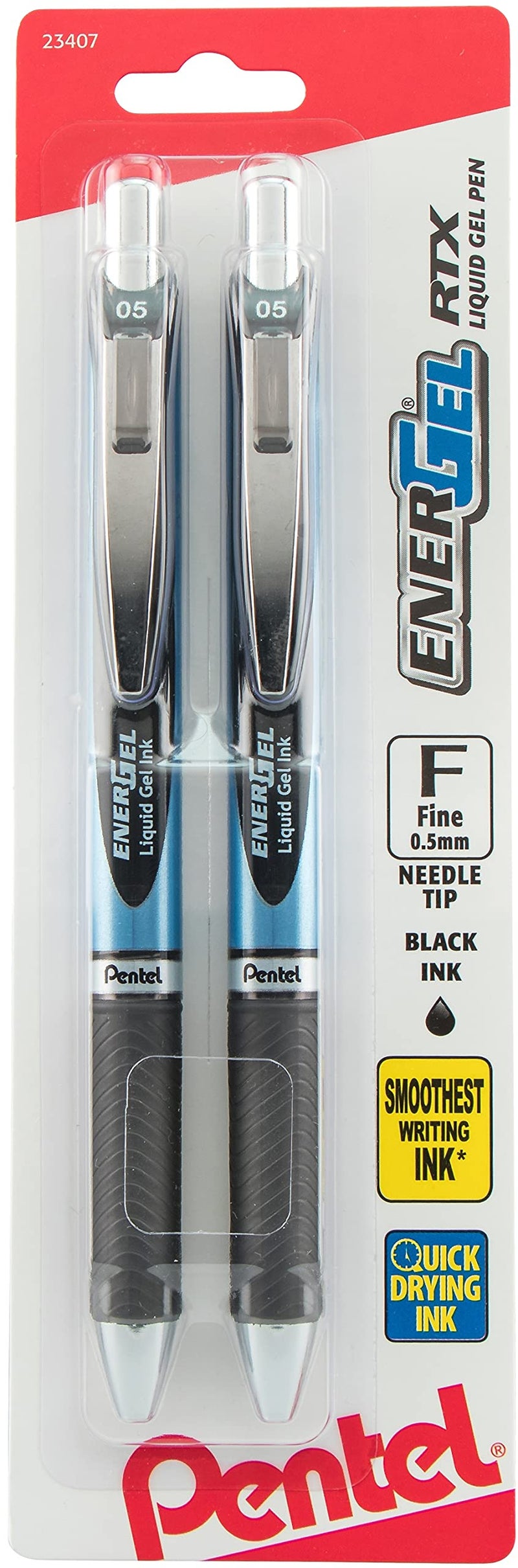 Pentel قلم حبر جل من بنتل، قلم جل قابل للسحب EnerGel RTX، 0.5 مم، طرف إبرة، حبر أسود، عبوة من 2 - Image 1