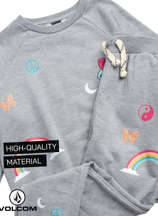 Volcom Girls' Sweatsuit Set - 2 Piece French Terry Pullover Crewneck Sweatshirt and Jogger Sweatpants Set for Girls (7-12), Grey Heather, 10 - Image 3