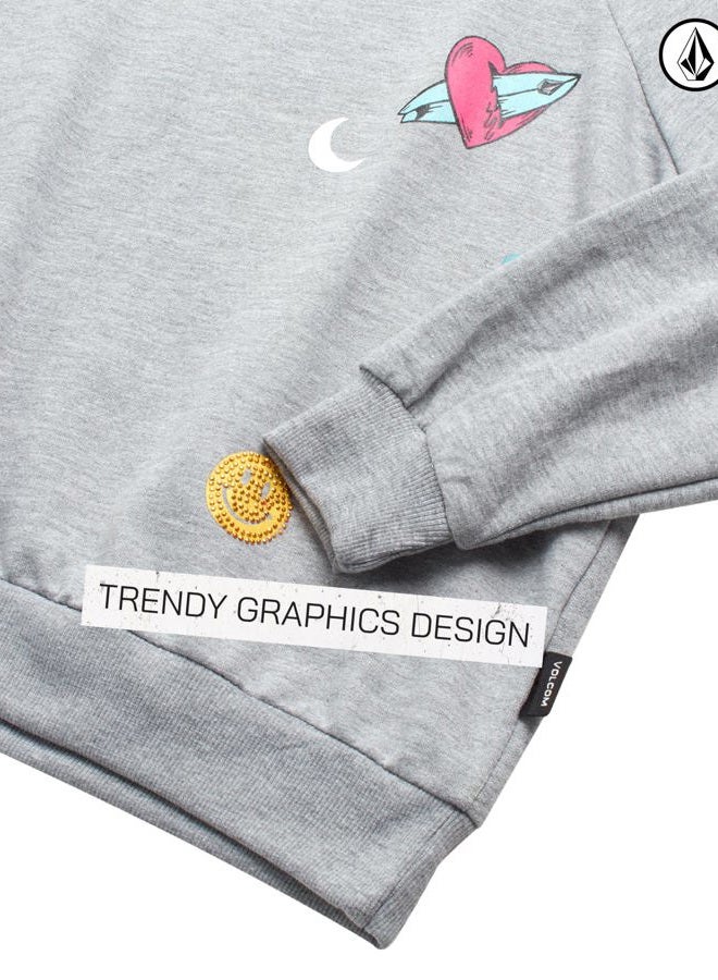 Volcom Girls' Sweatsuit Set - 2 Piece French Terry Pullover Crewneck Sweatshirt and Jogger Sweatpants Set for Girls (7-12), Grey Heather, 10 - Image 4