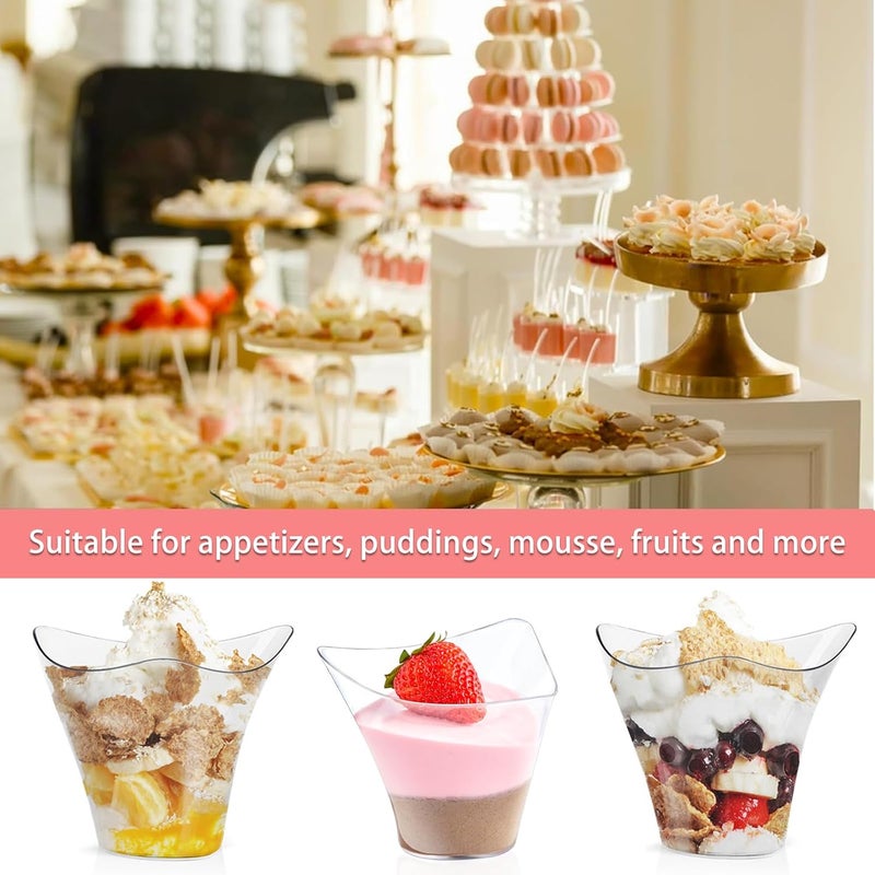 Qeirudu 4 oz Triangular Mini Dessert Cups with Spoons 50 Pack Plastic Appetizer Cups Reusable Shooter Cups for Pudding Fruit Yogurt Parfait Ice Cream - Image 4
