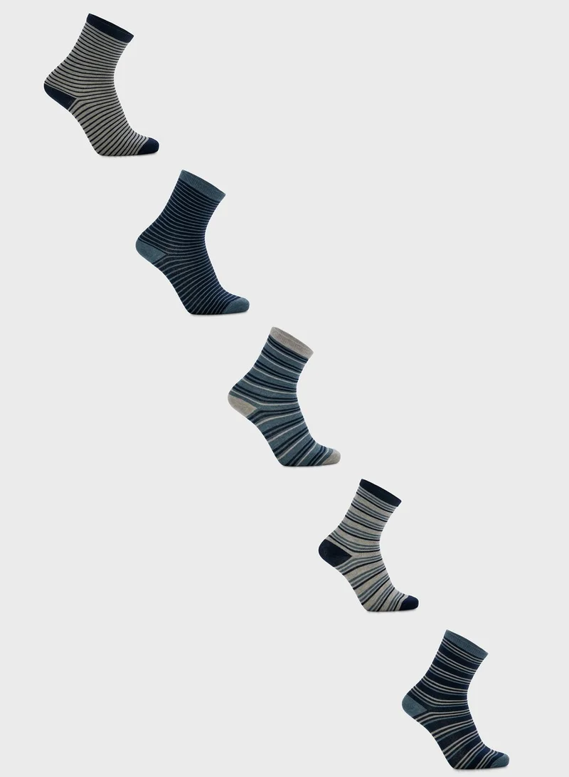 mothercare Blue Striped Socks - 5 Pack