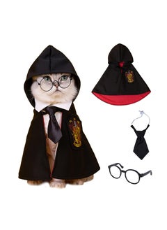 KASTWAVE Pet Costume Harry Potter Witchcraft Style, Dog Cat Cute Halloween Costumes Cape Cosplay Costume Set, Wizard Pet Clothes Apparel with Glasses (Medium Size)  - Image 1