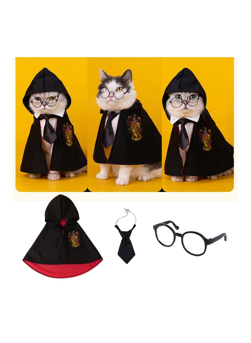 KASTWAVE Pet Costume Harry Potter Witchcraft Style, Dog Cat Cute Halloween Costumes Cape Cosplay Costume Set, Wizard Pet Clothes Apparel with Glasses (Medium Size) - Image 2