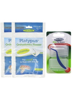 Platypus Ortho Flosser (2 Packs Of 30) & Dentek Wax For Braces  - Image 1