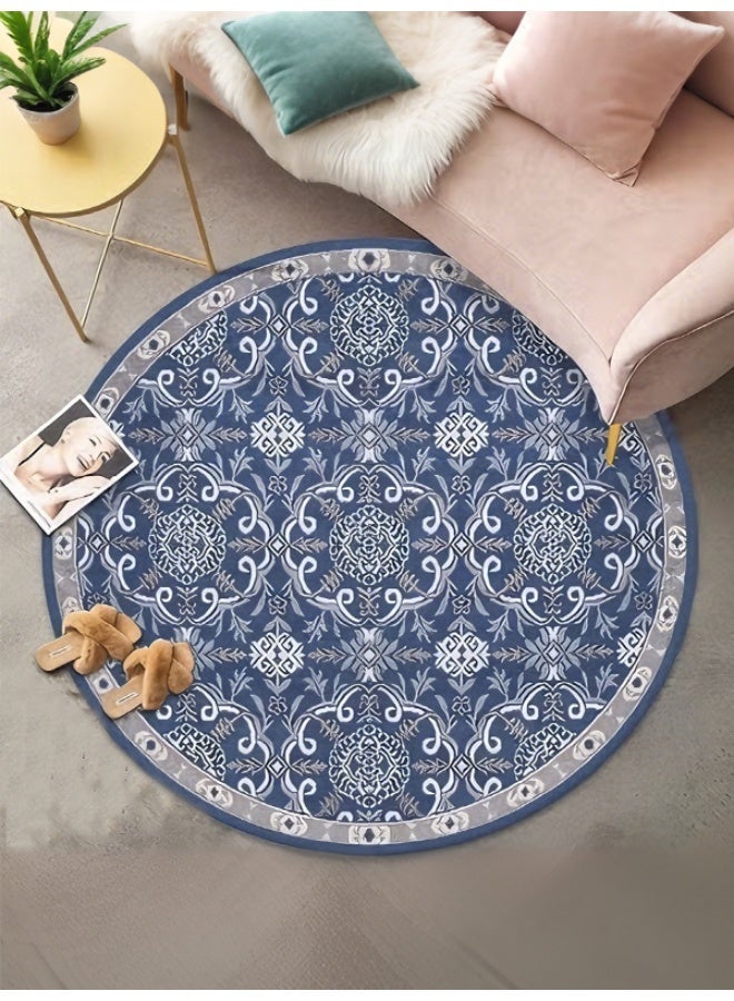 Sharpdo Vintage Ethnic Bohemian Round Rug Faux Cashmere Round Carpet Anti-slip Coffee Table Cushion Mat 120*120CM - Image 1