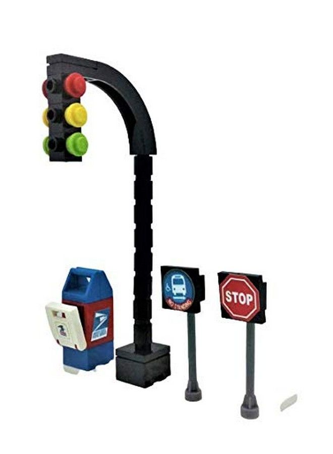 Custom Toys & Hobbies Building Bricks Toys City Town Village Street Main Road Arch Traffic Light, Stop Sign, Bus Stop, Post Box, Road Sign, 4 Pcs Playset. For Kids 4+ Plastic  - Image 3