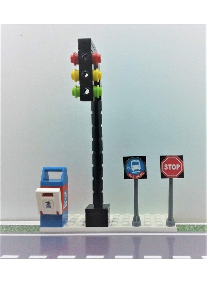 Custom Toys & Hobbies Building Bricks Toys City Town Village Street Main Road Arch Traffic Light, Stop Sign, Bus Stop, Post Box, Road Sign, 4 Pcs Playset. For Kids 4+ Plastic  - Image 5