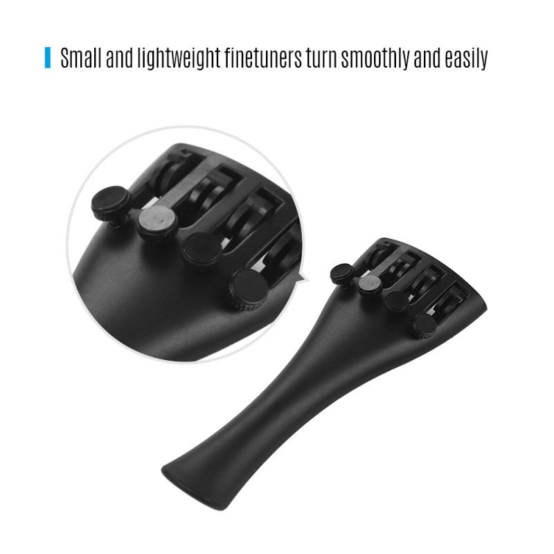 Violin Tailpiece: Black Carbon Fiber Balanced Construction - Sturdy Durable Violin Fine Tuners for 1/2 Size Violin Professional Setup & Repair - Image 4