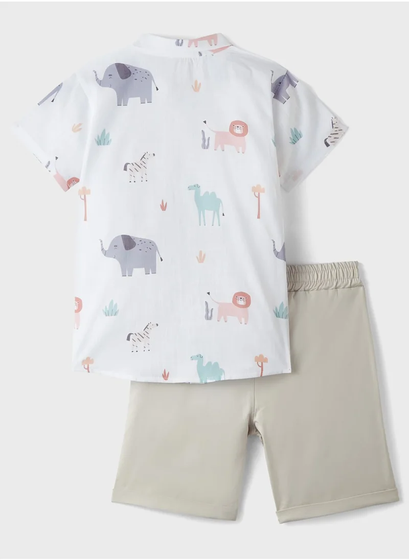 جون Kids Collar Neck Shirt And Short Set