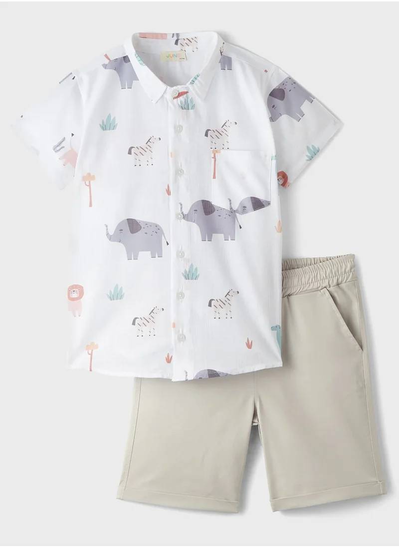 JUNE Kids Collar Neck Shirt And Short Set