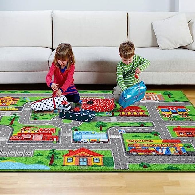 AKASISRUG Kids Carpet Playmat Rug 59"x39.4", Car Rug for Kids Cars, Non-Slip Town City Road Map Kids Rugs for Playroom Bedroom Boys, Kids Cars Play Mat Track Road Rugs for Kid(59X39.4Inch,Green) - Image 3