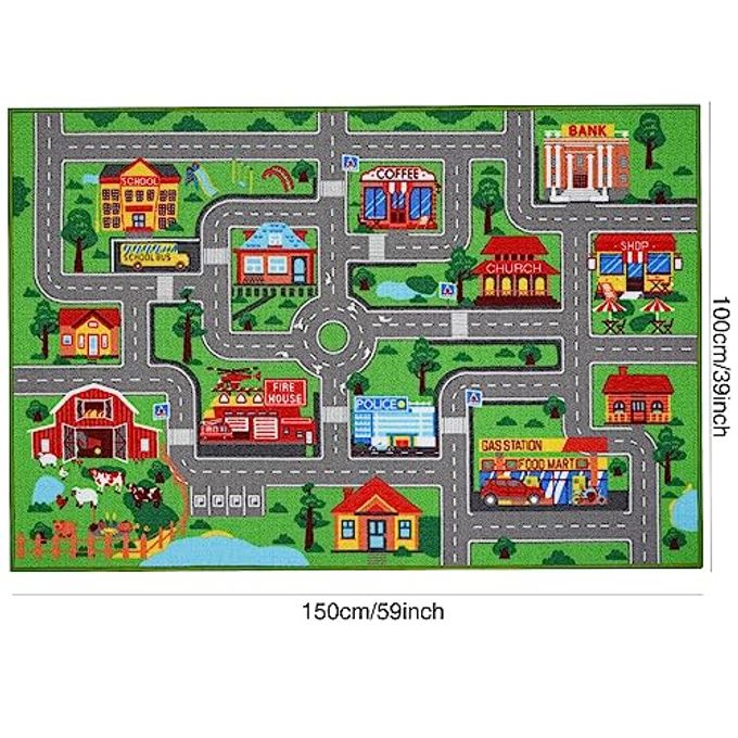 AKASISRUG Kids Carpet Playmat Rug 59"x39.4", Car Rug for Kids Cars, Non-Slip Town City Road Map Kids Rugs for Playroom Bedroom Boys, Kids Cars Play Mat Track Road Rugs for Kid(59X39.4Inch,Green) - Image 2