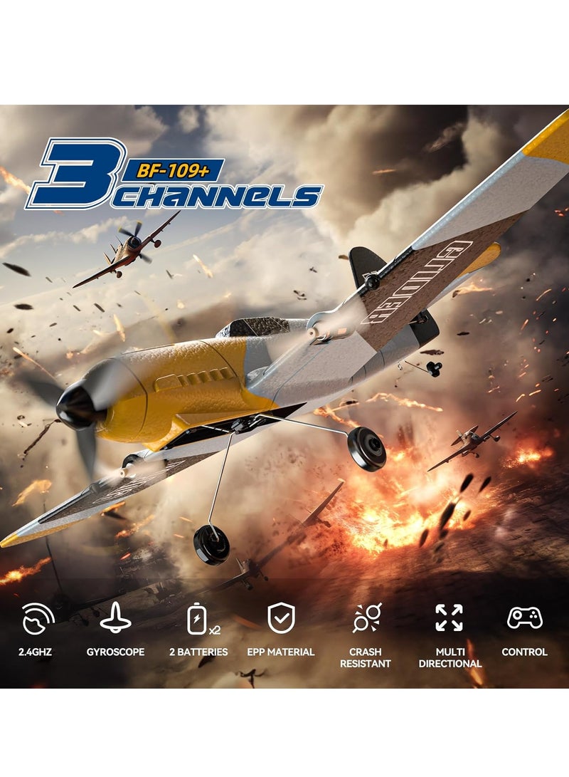 Zikra RC Plane, 3 Channel BF-109 Remote Control Airplane Fighter Toys, RC Glider Toy, 2.4GHz 6-axis Gyro Stabilizer RTF Glider Aircraft Plane with 2 Batteries, Outdoor Hobby WWII Toy Gift, Easy to Fly - Image 2