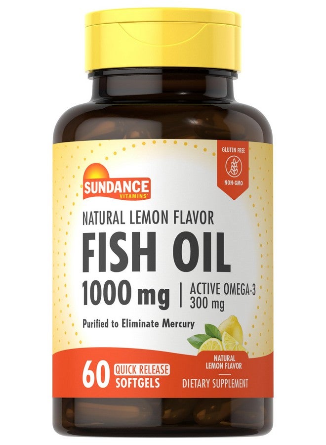 Sundance Fish Oil 1000mg | 60 Softgels | Natural Lemon Flavor | with Active Omega-3 | Non-GMO and Gluten Free Supplement - Image 1