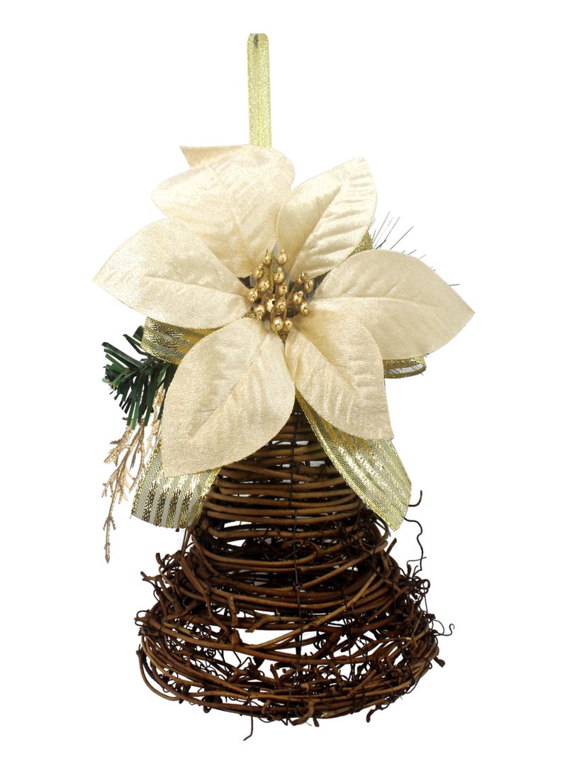 CHRISTMAS MAGIC جرس عيد الميلاد من الروطان باللون الذهبي الشمampاني 13x21 سم - Image 1