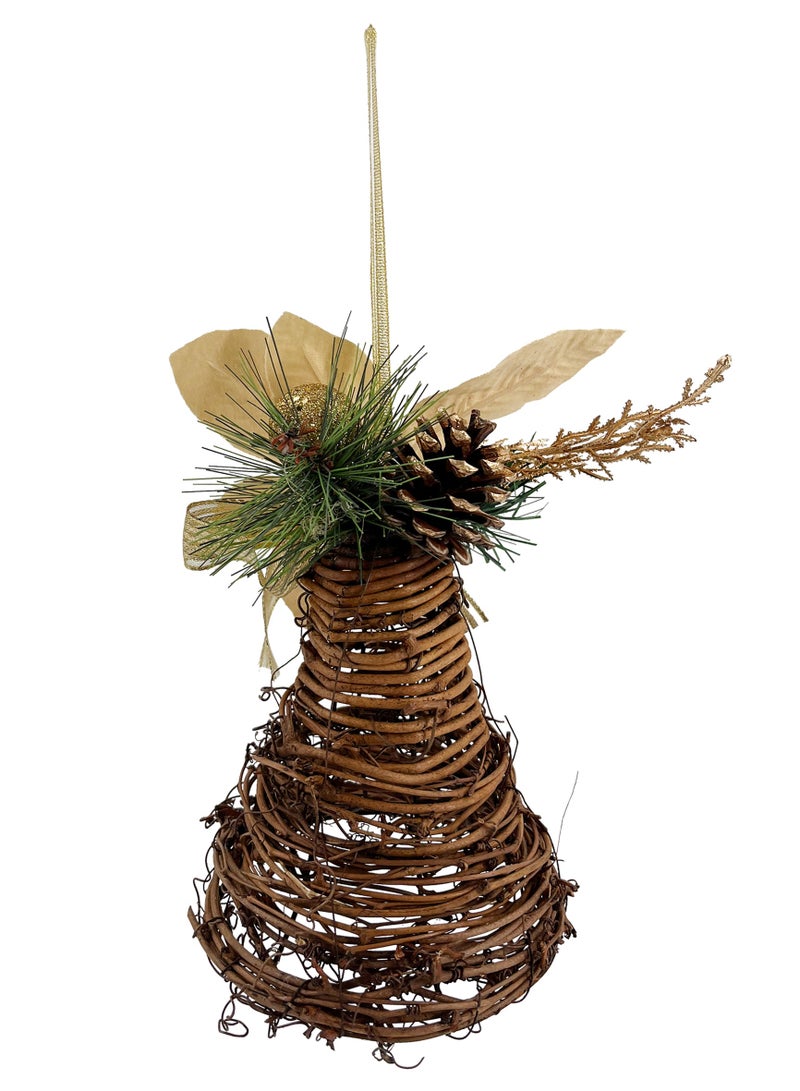 CHRISTMAS MAGIC جرس عيد الميلاد من الروطان باللون الذهبي الشمampاني 13x21 سم - Image 2