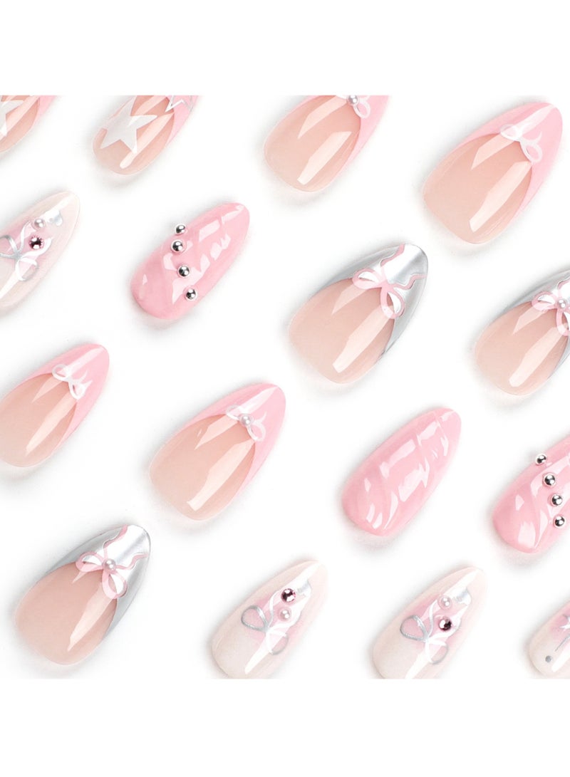 Captaintech Press On Nail,Cold-Tone 3d Water Drop Shell Nail Art, Almond-Shaped Artificial Nails,24pcs.Fake Acrylic Nails With Glue Kit. - Image 3