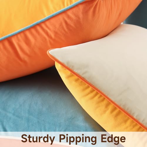 Mecatny Set of 4 Velvet Fall Throw Pillow Covers 18x18, Soft Colorful Accent Decorative Couch Pillow Covers for Sofa Bedroom Living Room, Orange/Yellow - Image 2
