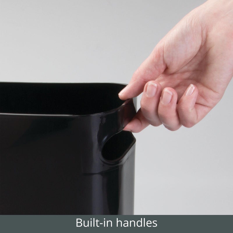 mDesign Plastic Small Trash Can, 1.5 Gallon/5.7-Liter Wastebasket, Narrow Garbage Bin with Handles for Bathroom, Laundry, Home Office - Holds Waste, Recycling, 10" High, Aura Collection, Black - Image 4