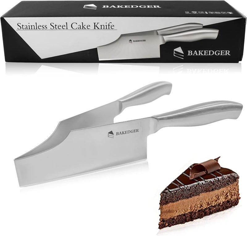 Bakedger Cake knife slicer and cutter server stainless steel serving knife for Birthday party Wedding and all the Events Pie slicer Pastries Divider Desserts Lever, Patent Pending - Image 1