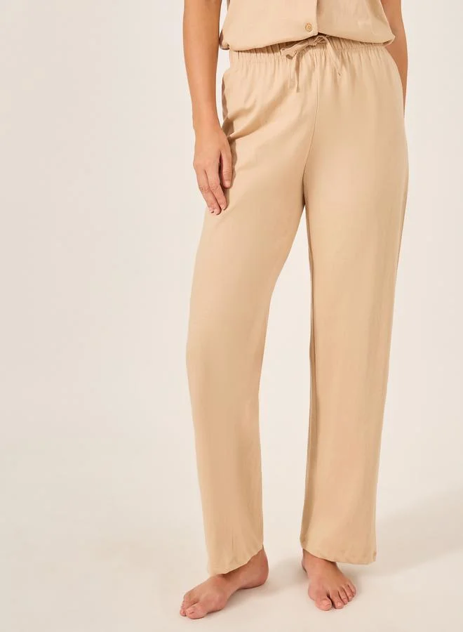 Styli Women Beige Solid Jersey Short Sleeve Shirt and Pyjama Set