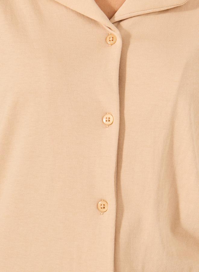 Styli Women Beige Solid Jersey Short Sleeve Shirt and Pyjama Set  - Image 4